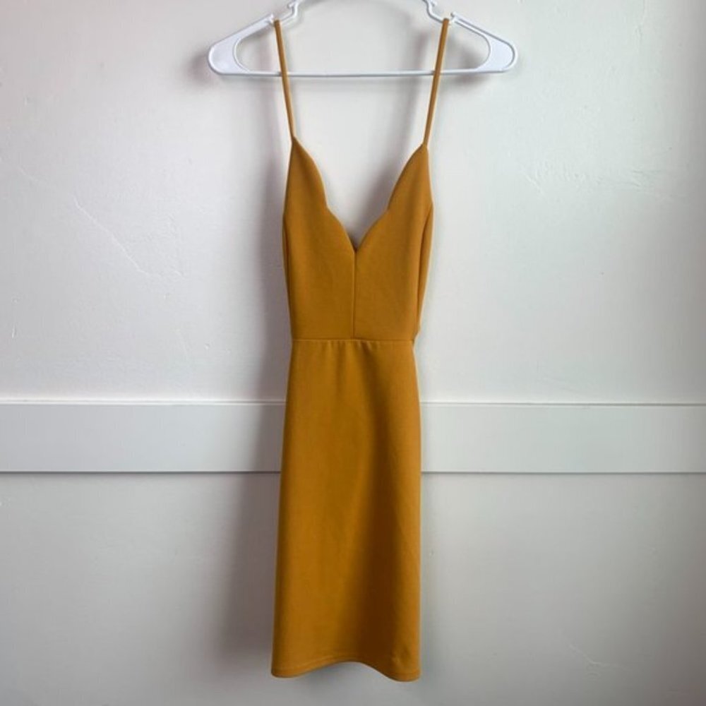 Windsor Mustard Yellow Cutout V-Neck Mini Dress